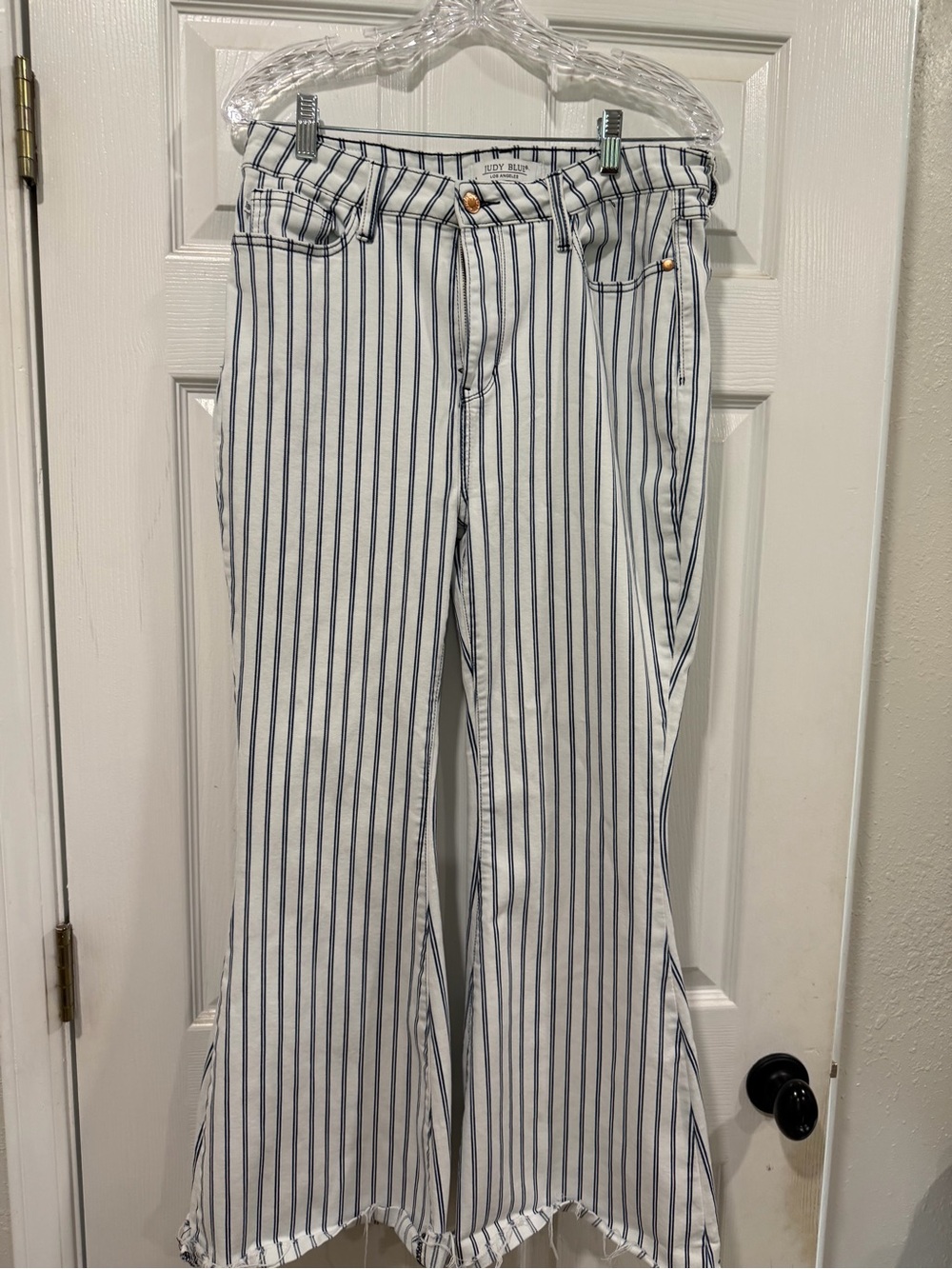 Judy Blue White Jeans with Navy Pinstripes